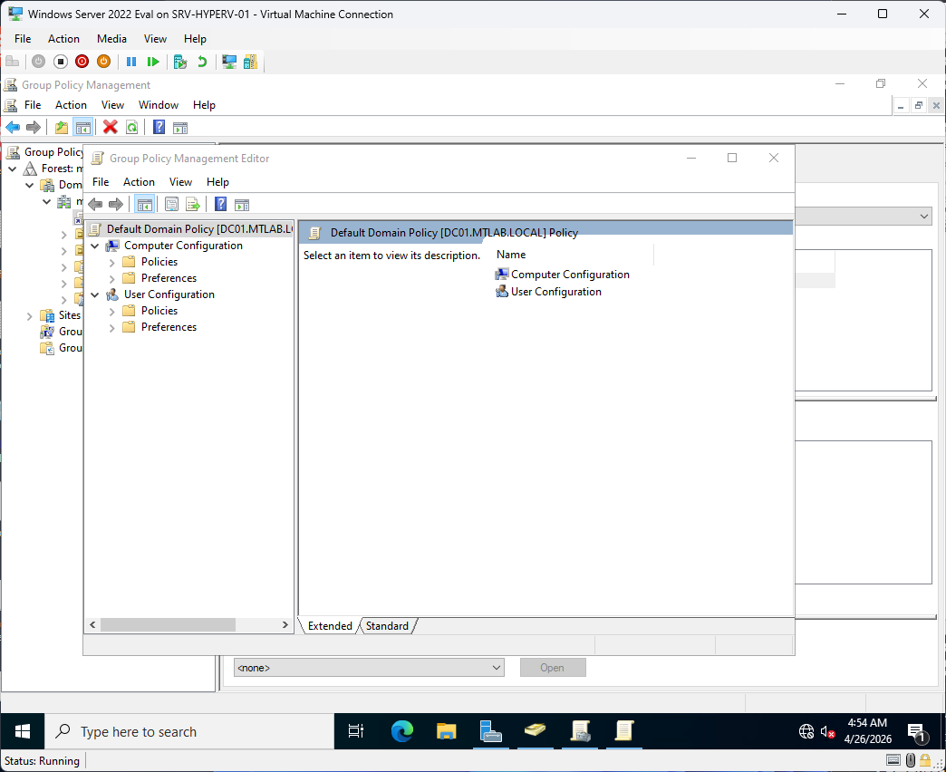 Group Policy Management Editor opened