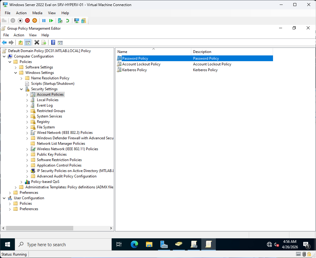 Navigating the Group Policy hierarchy to Password Policy