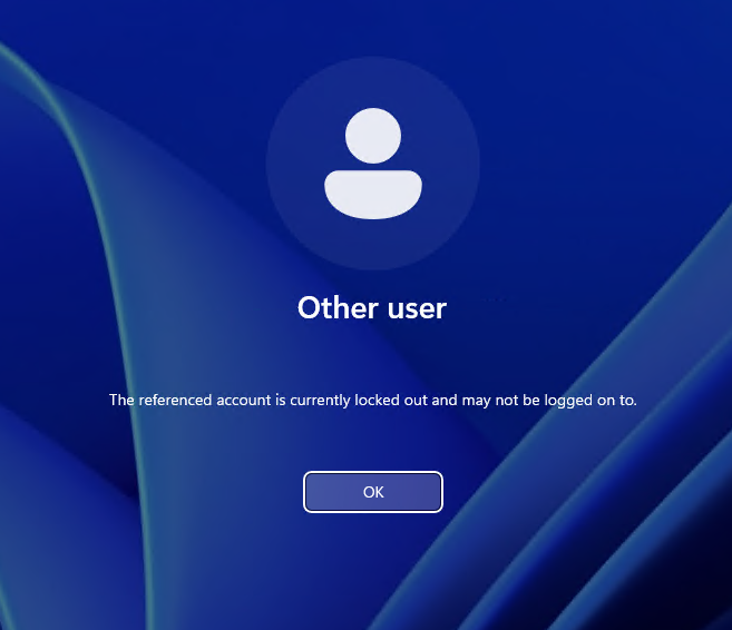 MT.User account lockout confirmed at the login screen