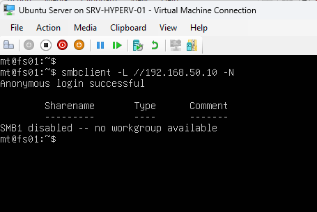 smbclient showing SMB1 disabled and no workgroup available