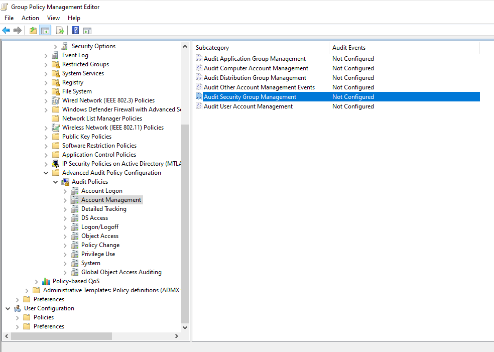 Advanced Audit Policy Account Management subcategories