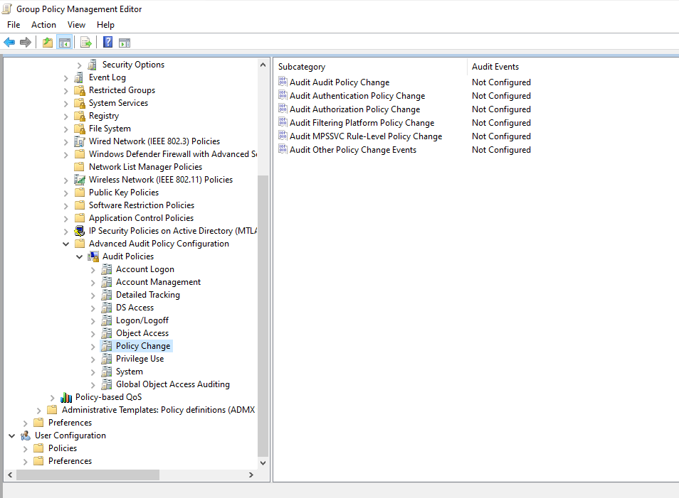 Advanced Audit Policy Policy Change subcategories