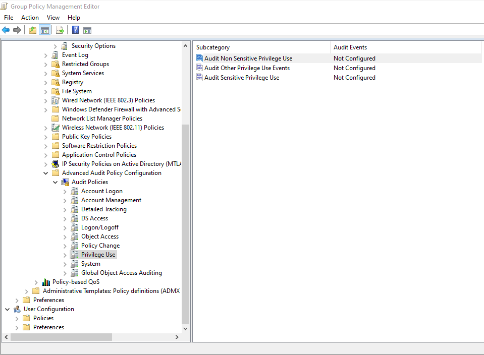 Advanced Audit Policy Privilege Use subcategories