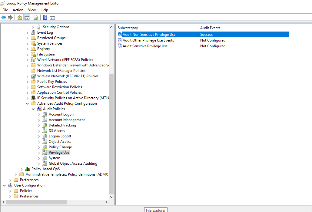 Privilege Use subcategories updated after configuration