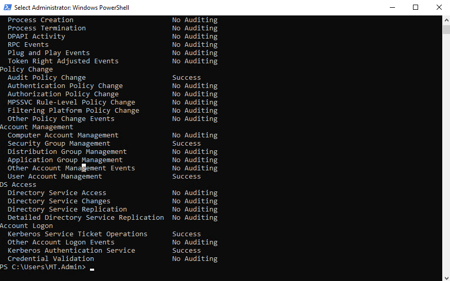 Further verification of audit policy configuration