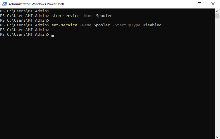 PowerShell stopping and disabling the Print Spooler service