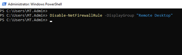 PowerShell Disable-NetFirewallRule disabling the default Remote Desktop firewall rule group
