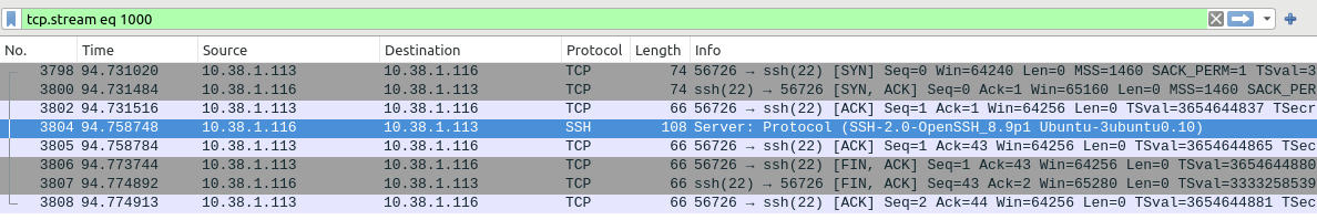 SSH TCP three-way handshake