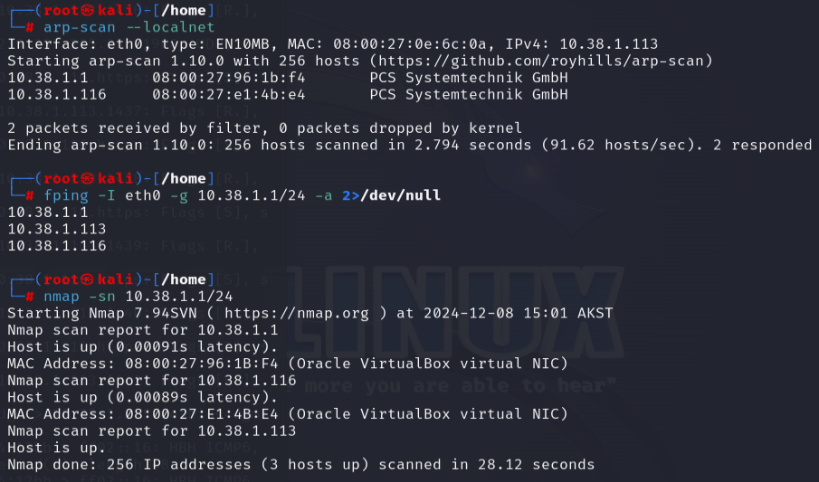 ARP scan and ping sweep (nmap -sn)