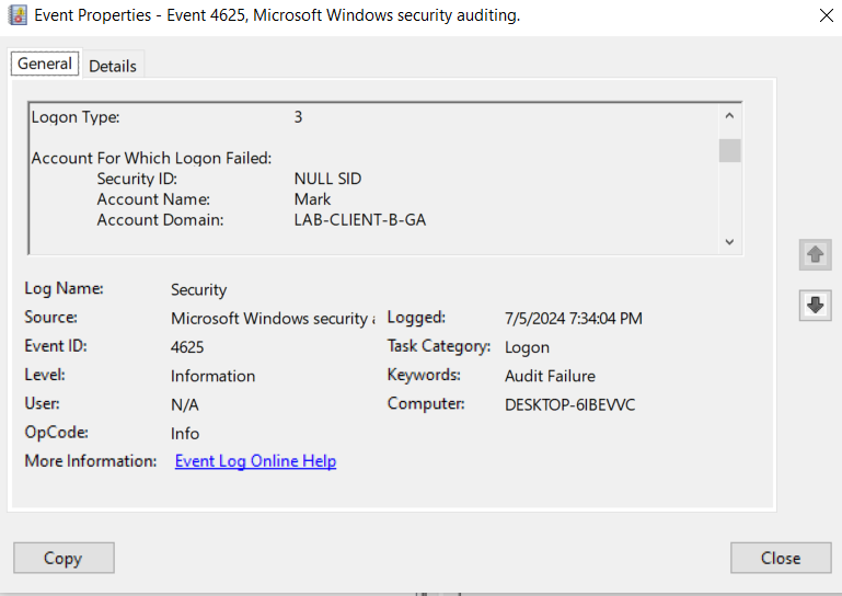 Failed logon 3