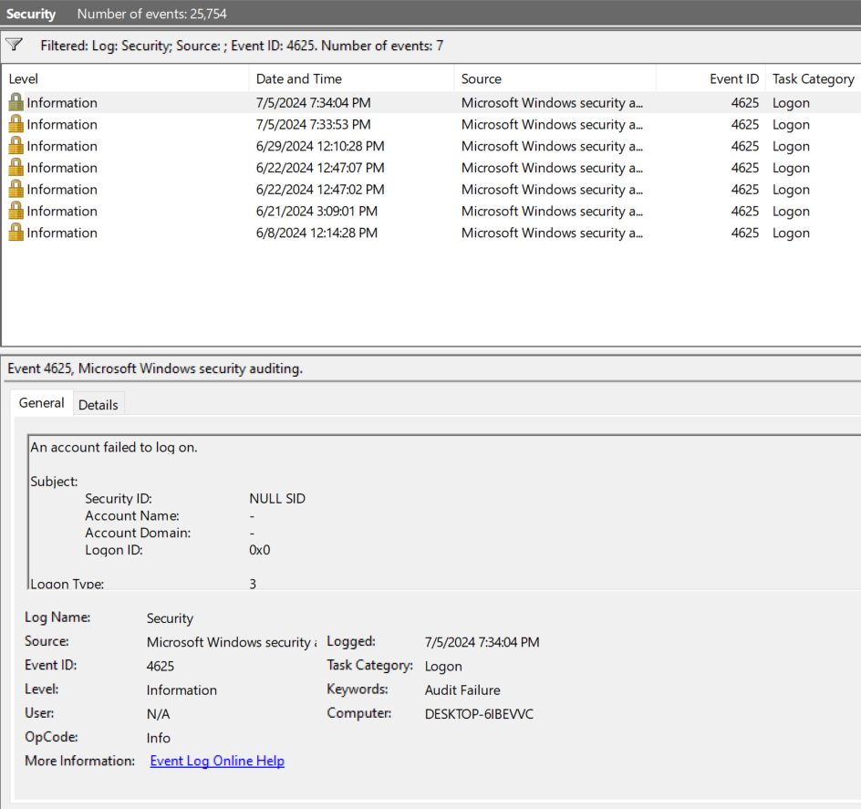 Failed logon 2
