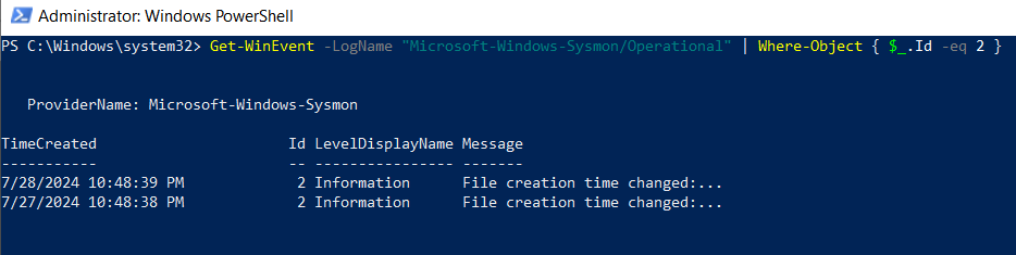 List events for file modifications