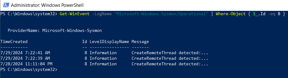 Monitor for remote thread creation