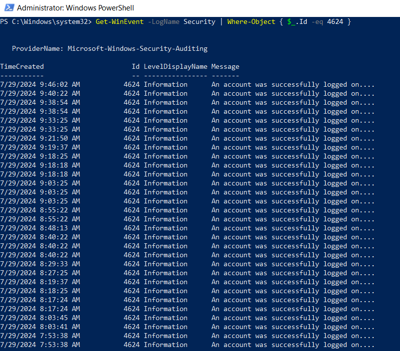 List successful logon events