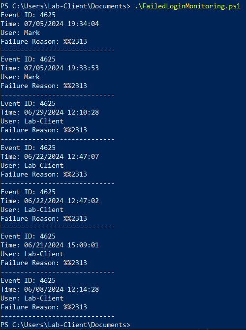 Running failed logon script