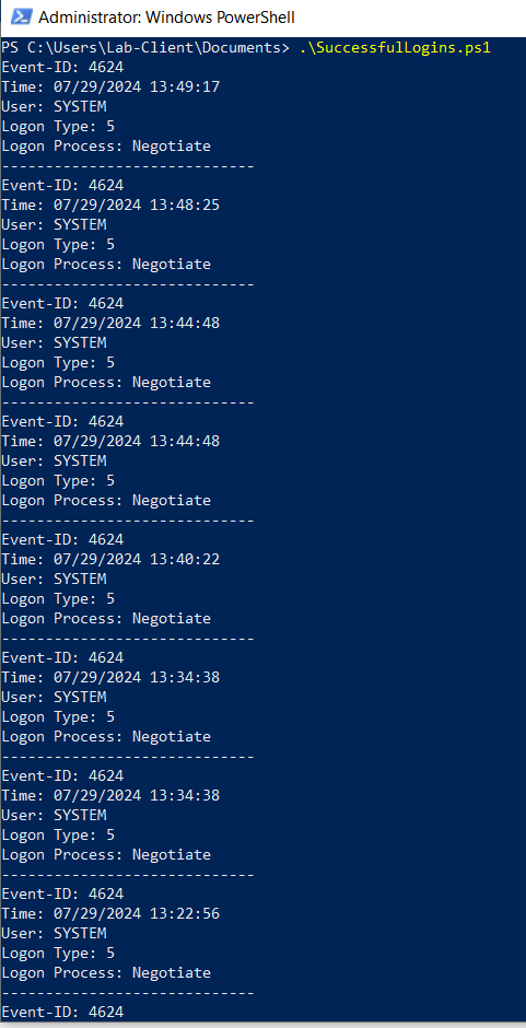 Running successful logon script