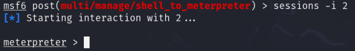Interactive Meterpreter session on the target
