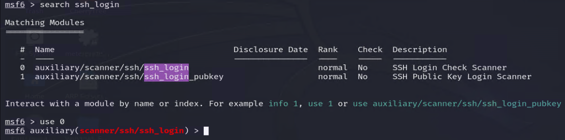 Metasploit auxiliary/scanner/ssh_login module options