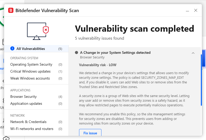 BitDefender vulnerability scan 5